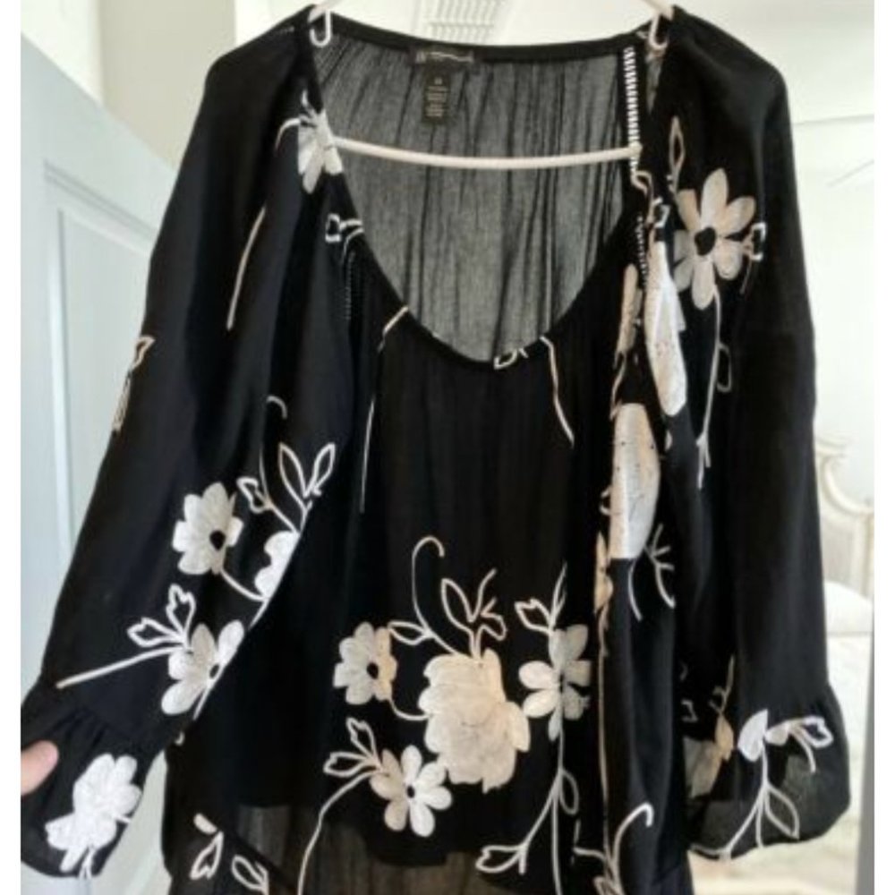 INC Women's Floral Sheer Top - Black - 2x - NWOT